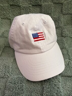 White Baseball Cap with Embroidered American Flag